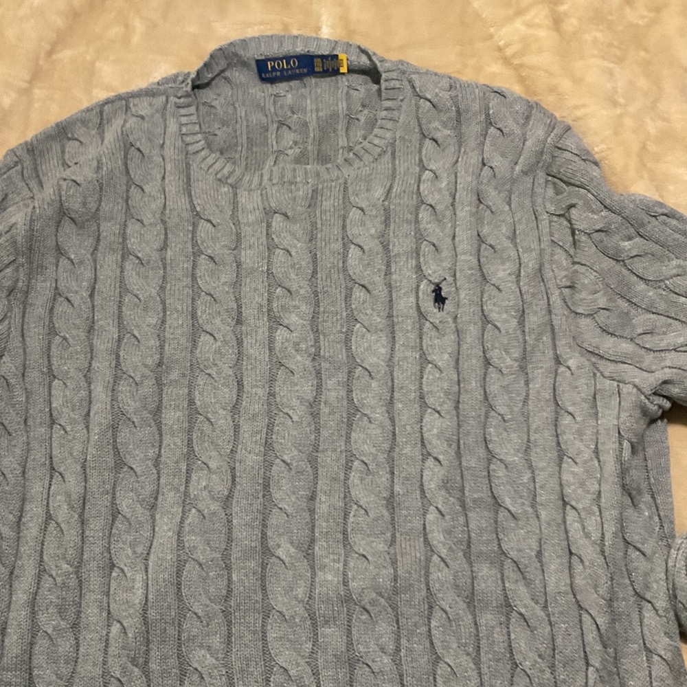 Polo by Ralph Lauren Light Gray Cable Knit Crewneck Sweater